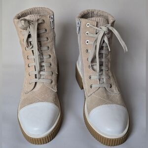 High-Top Beige and White Sneakers